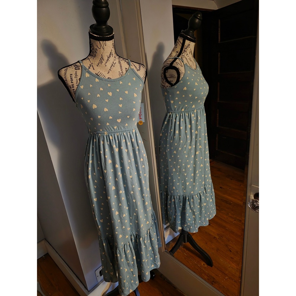 Cat & Jack Girls Blue Heart Print Tiered Maxi Dress Size L 10/12‎ NWT